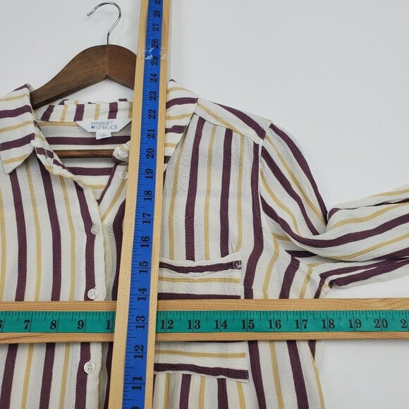 Market & Spruce Womens Striped Button Up Blouse Top Sz M Roll Tab Sleeve Pocket - Picture 7 of 8